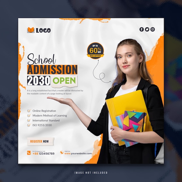 Kids school education admission square social media instagram post and back to school web banner