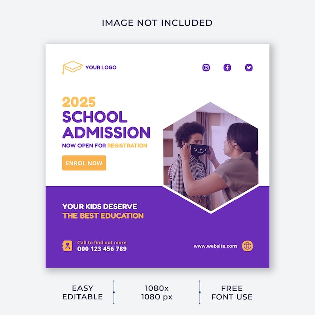 PSD kids school social media template