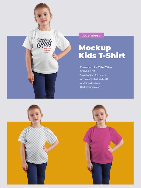 Kids T-Shirt Mockups. Design is easy in customizing images design (on t-shirt), t-shirt color, color background