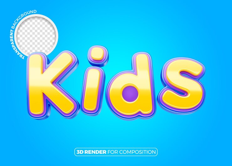 PSD a kids text rendered in 3d