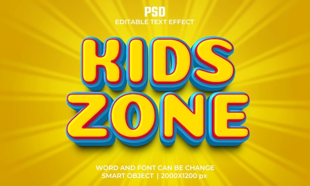 Kids zone 3d bewerkbaar teksteffect Premium Psd met achtergrond