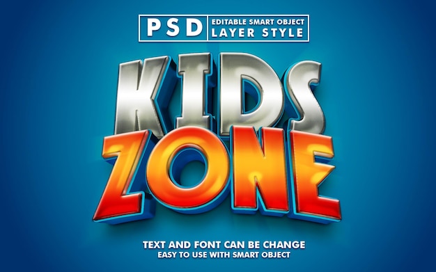 Kids zone 3d text effect premium psd