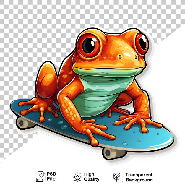 PSD kikker op skateboard sticker geïsoleerd op transparante achtergrond inclusief png-bestand