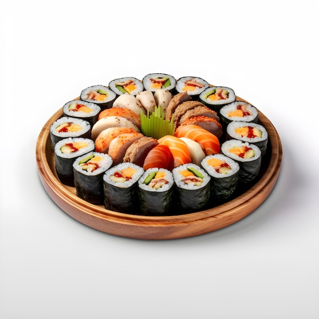 PSD kimbap in bowl isolated on white background top view korean food