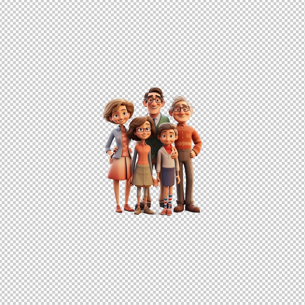 PSD american kind family 3d cartoon stile sfondo trasparente è