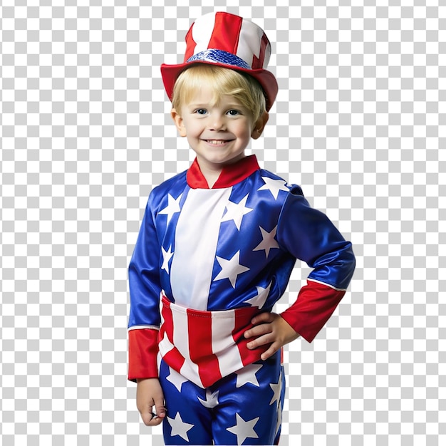 Kind gekleed in patriottische kostuums op een doorzichtige achtergrond