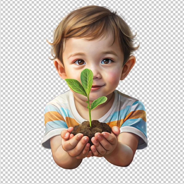 PSD kind handhoudende plant op doorzichtige achtergrond