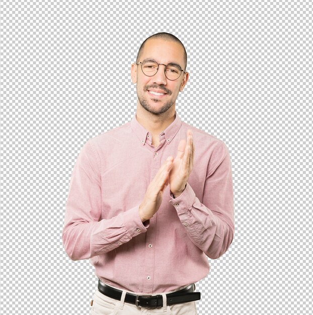 Kind young man applauding gesture