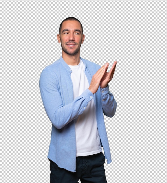 Kind young man doing an applauding gesture