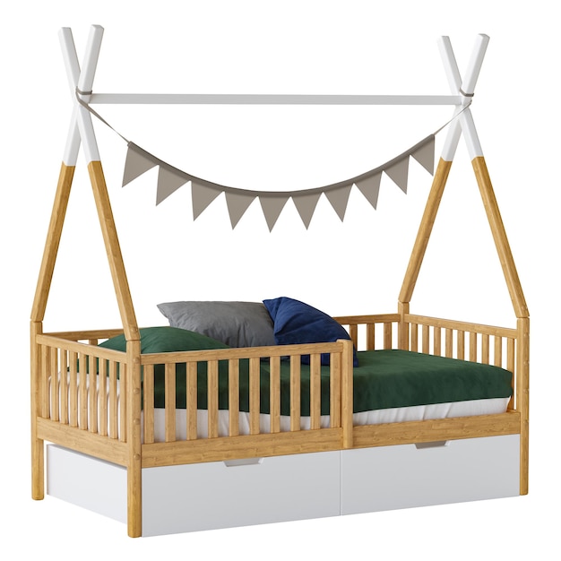 Kinderbedhuis Wigwam met plank massief Beech 02