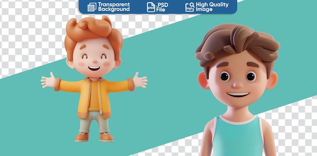 PSD kinderdag vieren met een 3d-weergave van een happy boy simple cartoon set collection