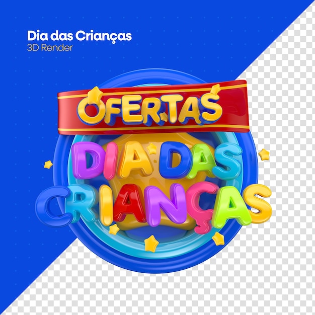 Kinderdagverkooplabel in 3D-weergave voor marketingcampagne in Brazilië in het Portugees