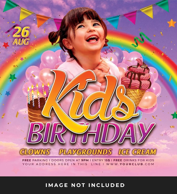 Kinderen verjaardagsfeest flyer psd sjabloon