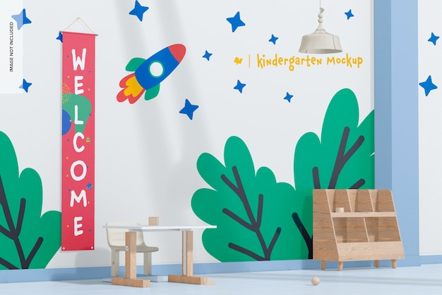 PSD kindergarten scene mockup perspective