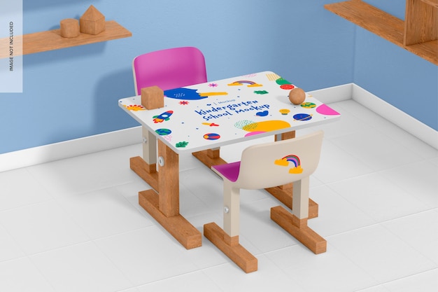 幼稚園のテーブルと椅子のモックアップ