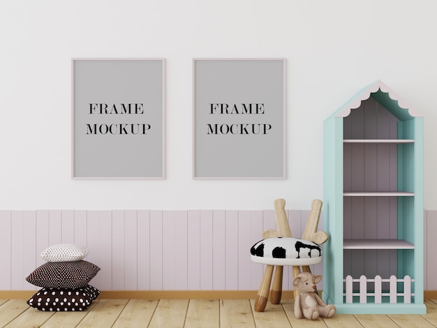 Kinderkamer met fotolijsten mockup