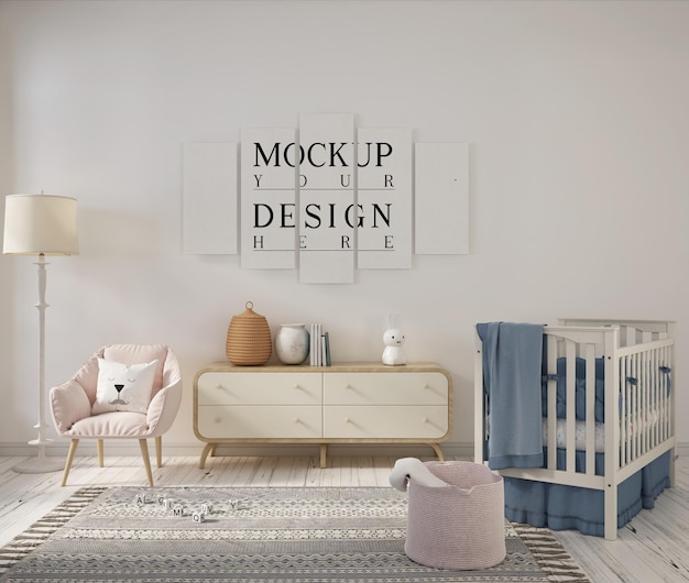 Kinderkamer met mockup-ontwerpaffiche