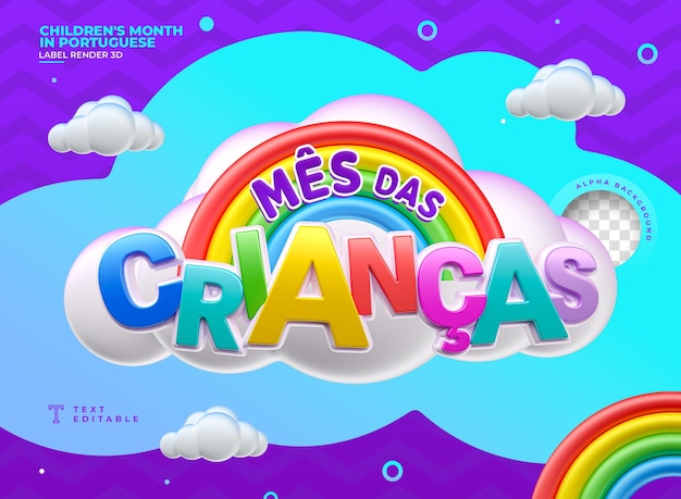 Kindermaandlabel in 3d-weergave voor marketingcampagne in brazilië in het portugees