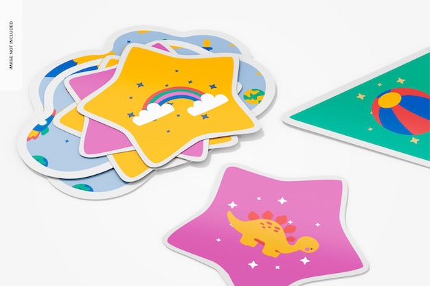 Kinderstickers instellen mockup bovenaanzicht