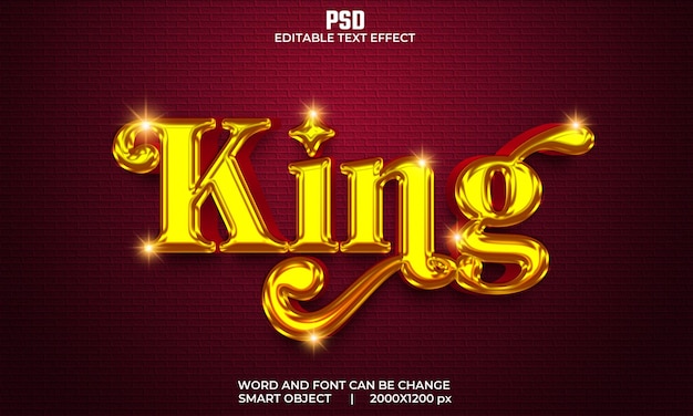 Effetto di testo modificabile king 3d psd premium con sfondo