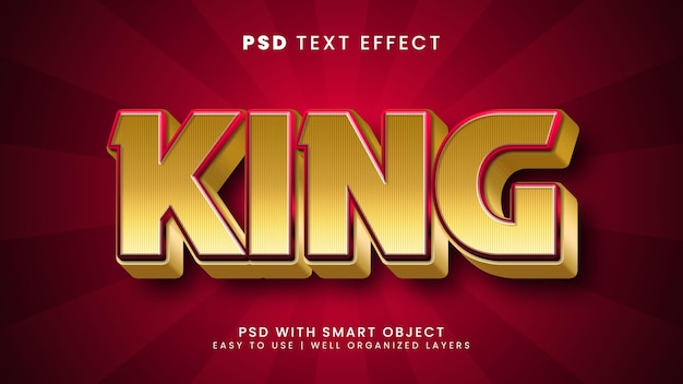 King 3d редактируемый текстовый эффект со свободой и стилем текста героя