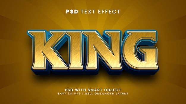 금색 및 고급 텍스트 스타일의 King 3d 편집 가능한 텍스트 효과