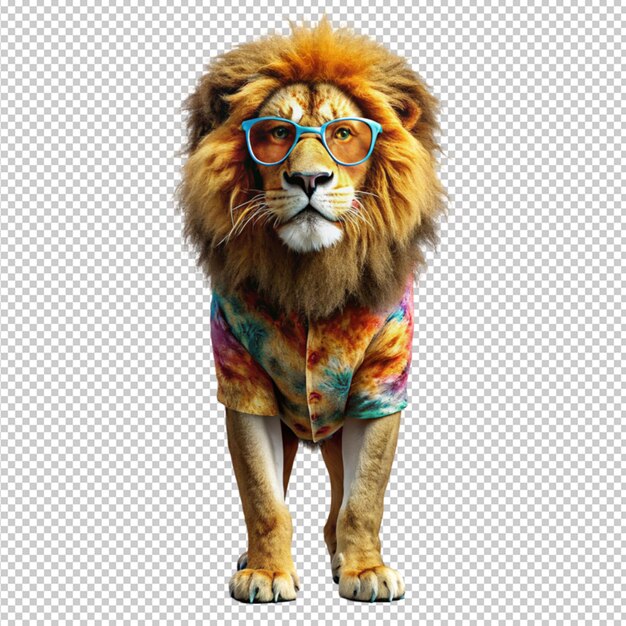 PSD king lion wearing a glasses on transparent background
