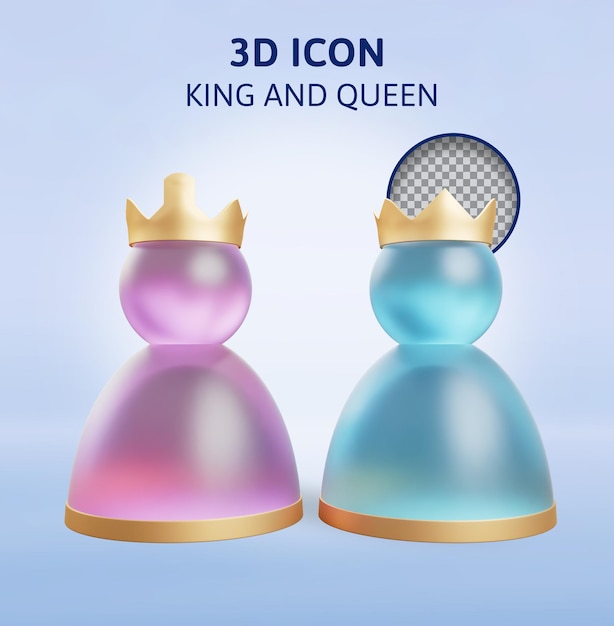 King and queen 3d rendering illustration