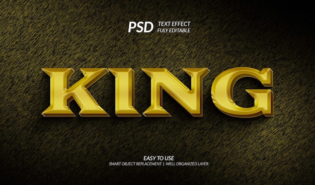 Король текстовый эффект с блестящим золотым видом и редактируемый