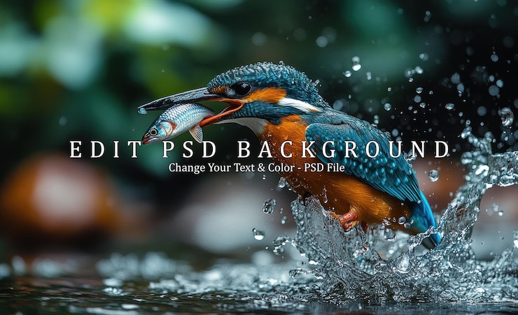 PSD kingfisher catching fish