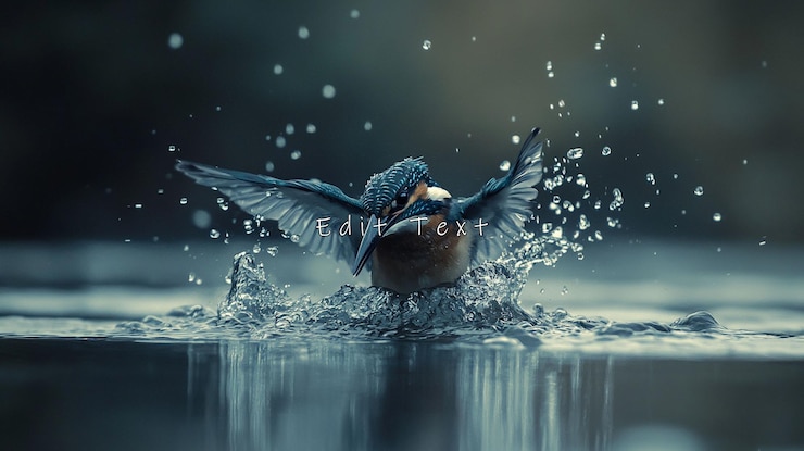 PSD kingfisher diving into water splashing