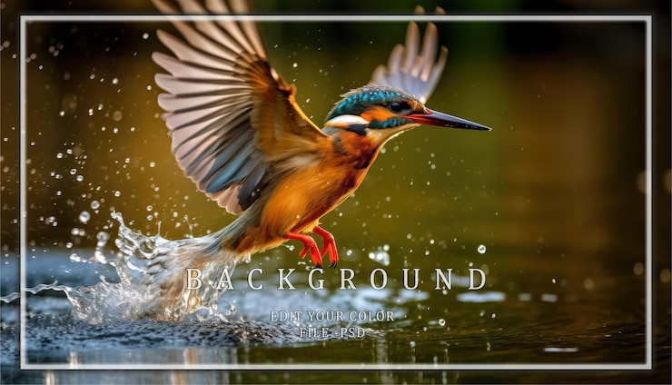 PSD kingfisher taking flight from water