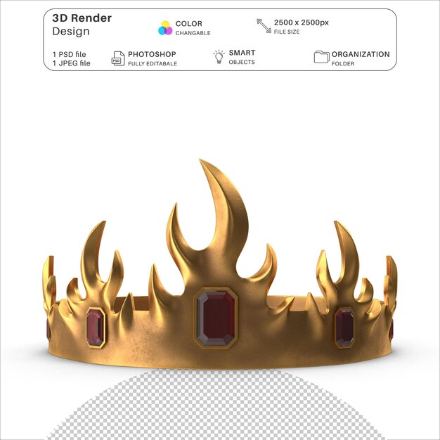 Kings gold crown 3d modeling psd file realistic gold crown