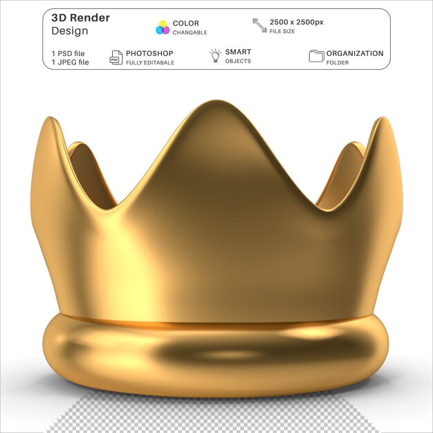 Kings gold crown 3d modeling psd file realistic gold crown