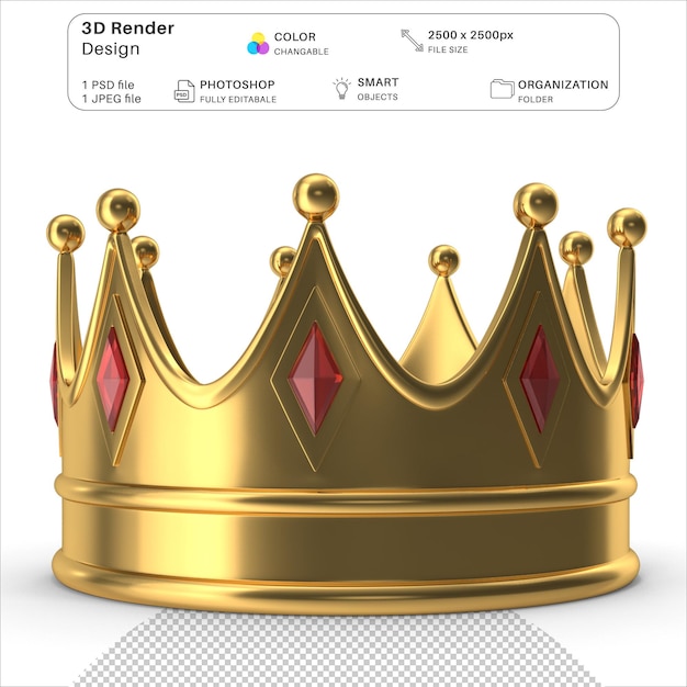 kings gold crown 3d modeling psd file realistic gold crown