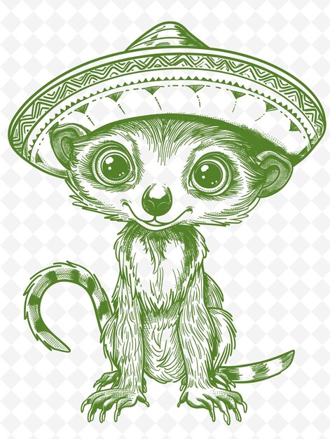 PSD kinkajou con un sombrero e un'espressione festiva poster des animals sketch art collezioni vettoriali