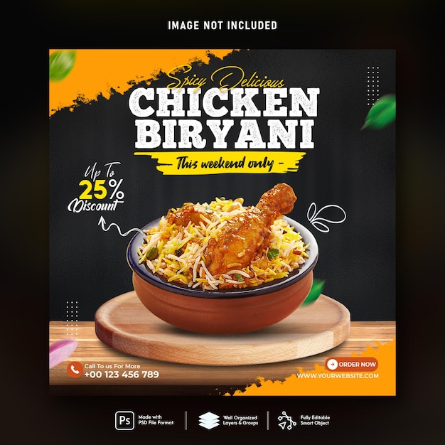 Kip biryani eten social media banner postsjabloon