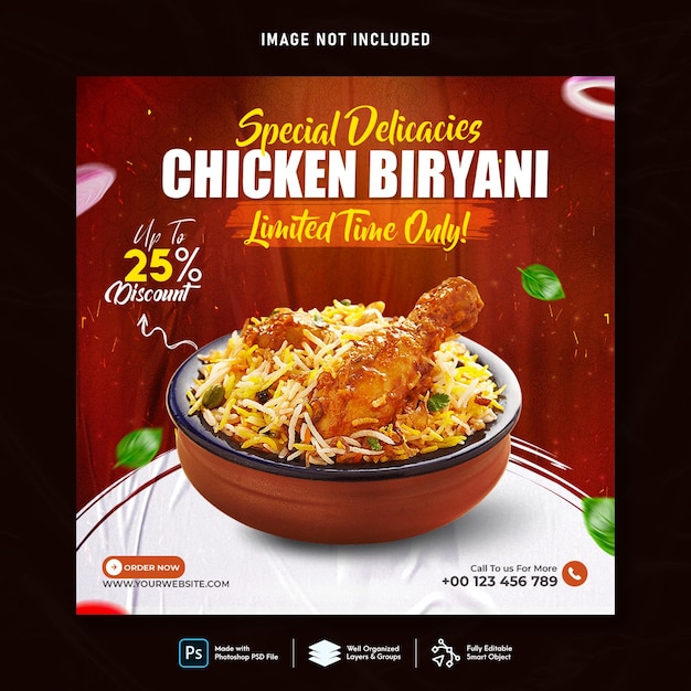 Kip biryani eten social media banner postsjabloon