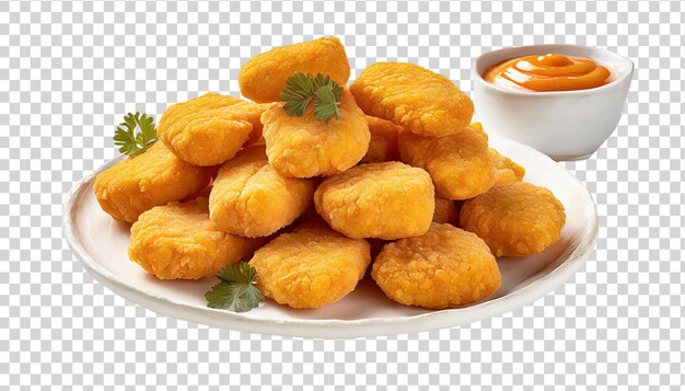 PSD kippennuggets met saus op een doorzichtige achtergrond