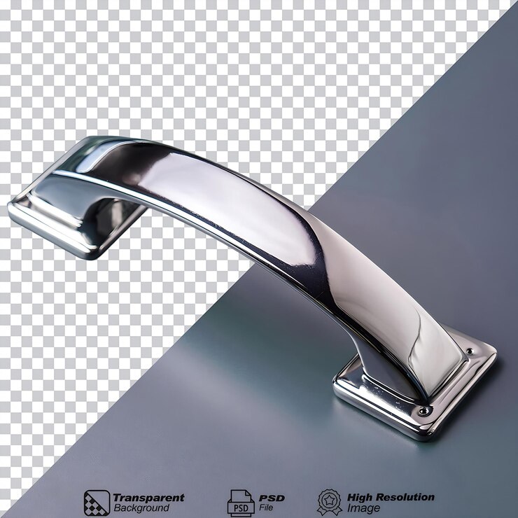 PSD kitchen cabinet handle flat fronted silver isolated on transparent background