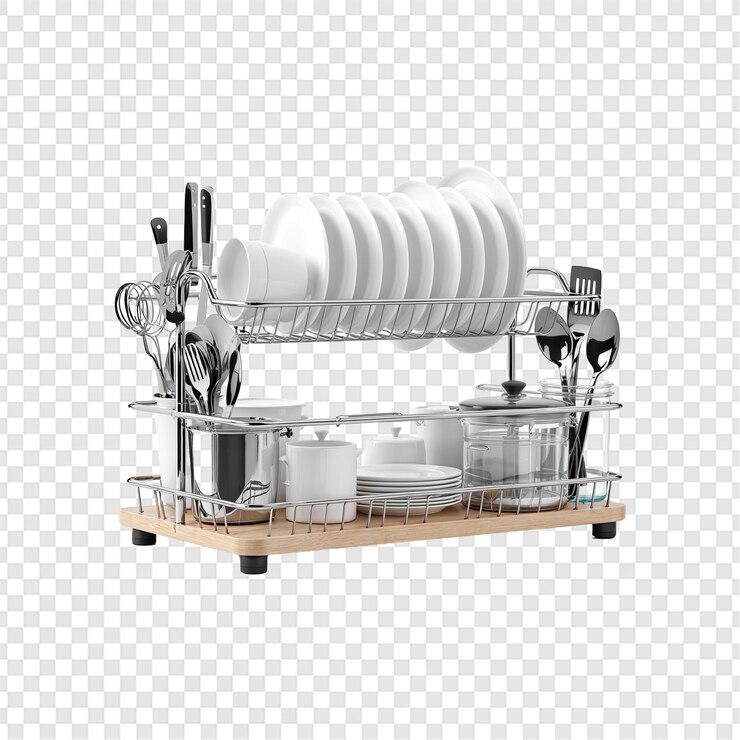 PSD kitchen dish rack isolated on transparent background
