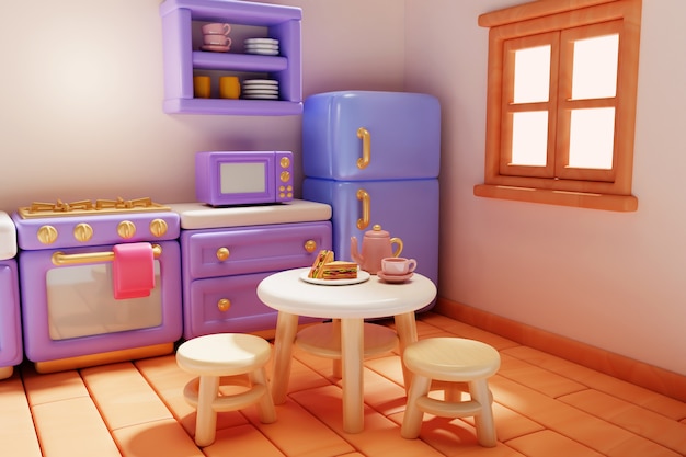 Kitchen and food 3d illustration