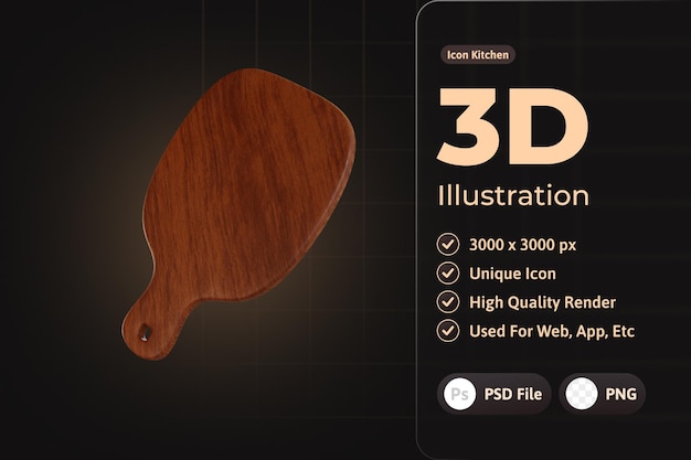 Kitchen icon kitchen wooden board 3d design