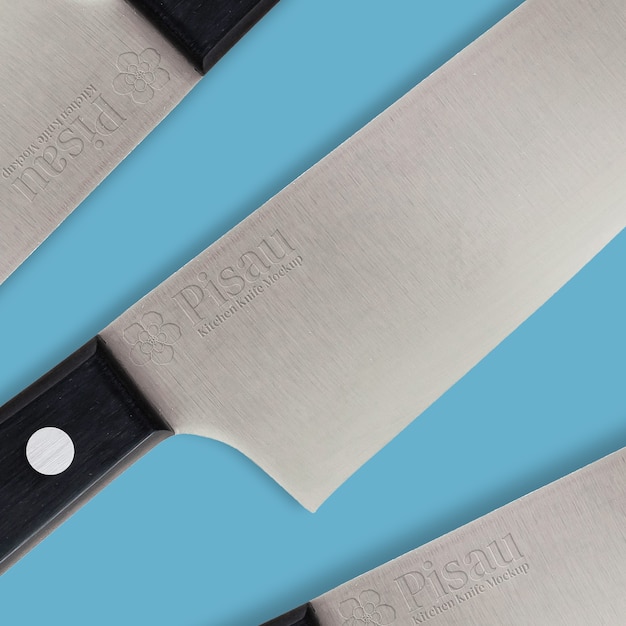 PSD kitchen knife mockup on iron with emboss effect