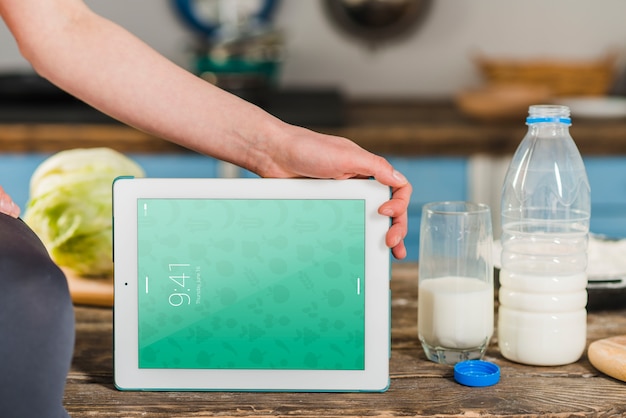 Kitchen mockup with tablet