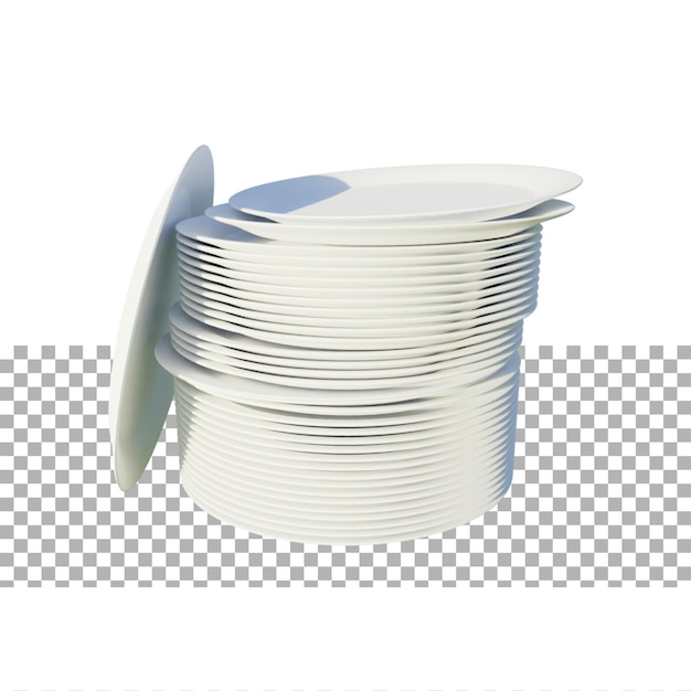 Kitchen pile of plate 3d rendering