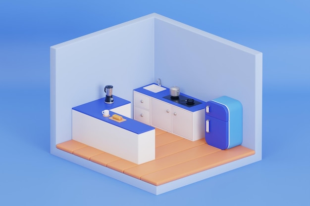 PSD kitchen room 3d illustration 3d isometric kitchen room