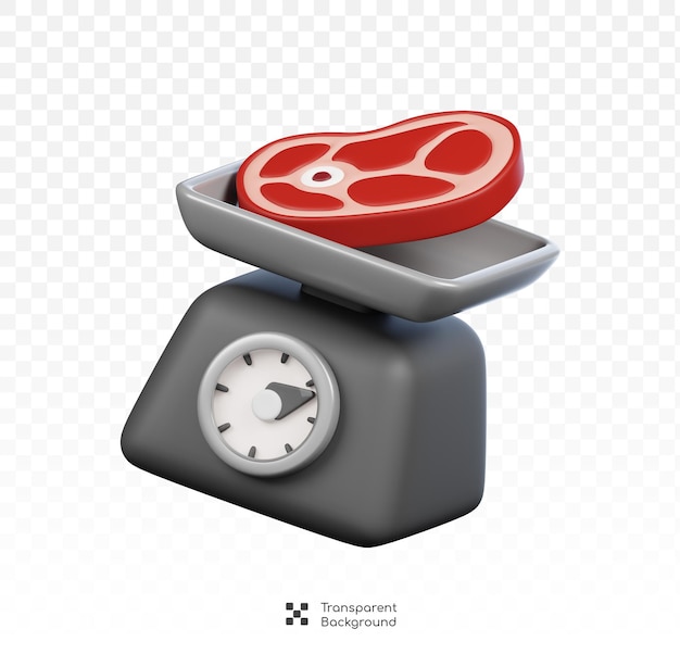 PSD kitchen scale and meats kitchenware and cooking icon on transparent background 3d render