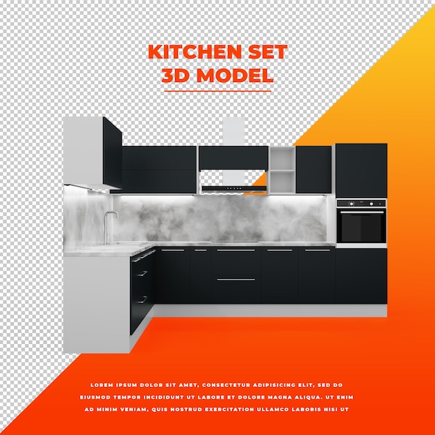 PSD cucina set 3d modello isolato