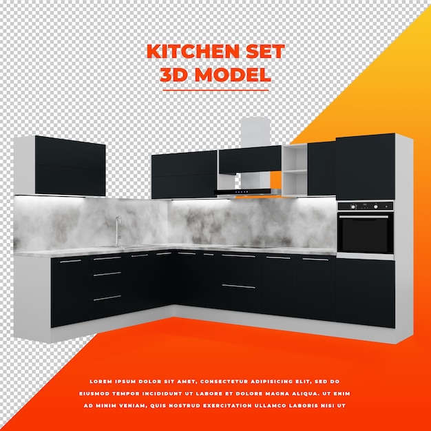 PSD cucina set 3d modello isolato